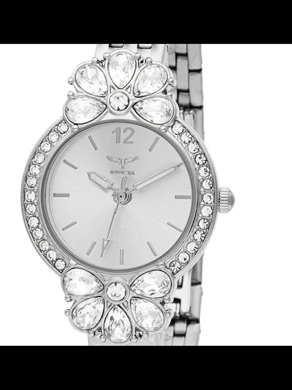 Invicta Silver Crystal Floral Accent Bracelet Watch 69111